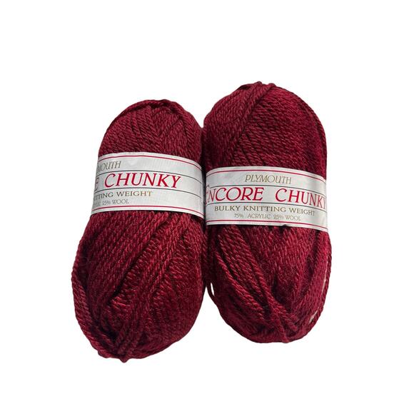 2 Skeins Plymouth Yarns ENCORE CHUNKY Bulky Acrylic Wool  🧶 #999 Burgundy Red - Picture 9 of 9